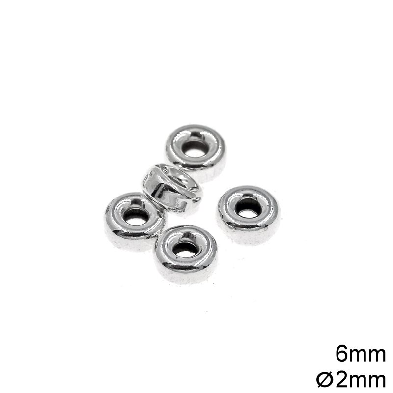 Silver 925 Rondelle Beads Lustre 6mm, Hole 2mm