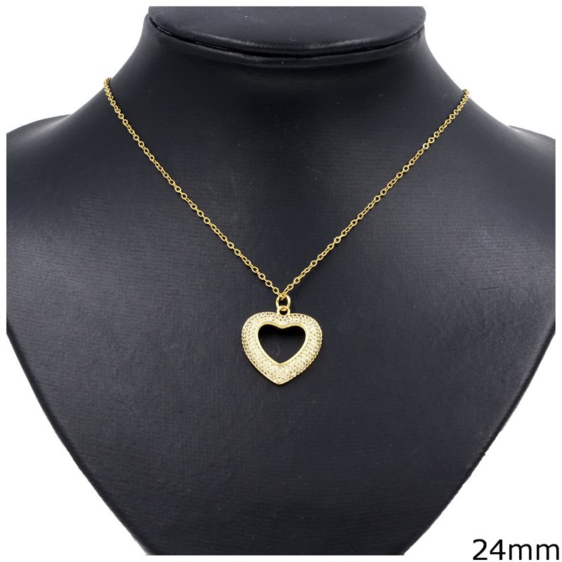 Metallic Necklace Heart Outline Style with Zircon 24mm