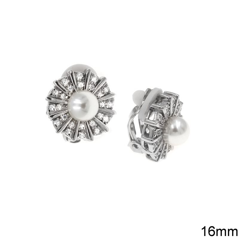 Silver 925 Clip-on Earring with Freshwater Pearl 16mm