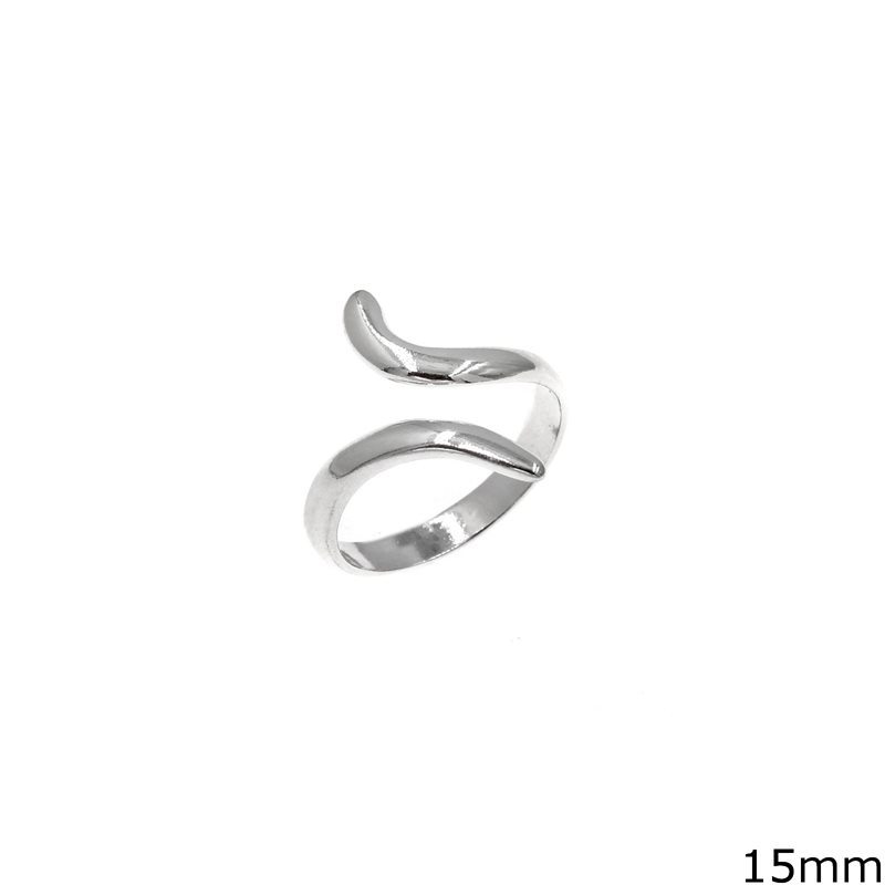 Silver 925 Curved Ring with Open Edges 15mm
