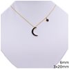 Stainless Steel Double Necklace Crescent with Stones 3x20mm and Star 6mm