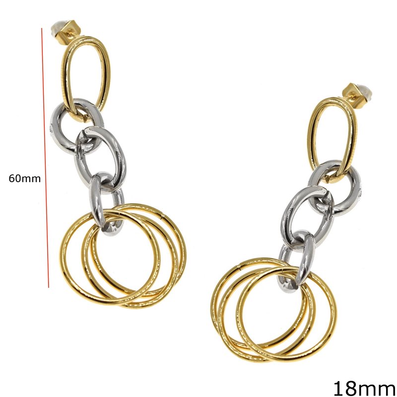 Stainless Steel Earring Stud Oval with Hanging Hoops 18mm, Two Tone