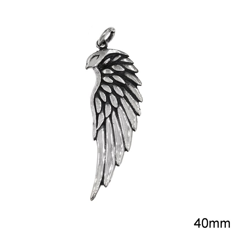 Silver 925 Pendant Feather Oxyde 40mm