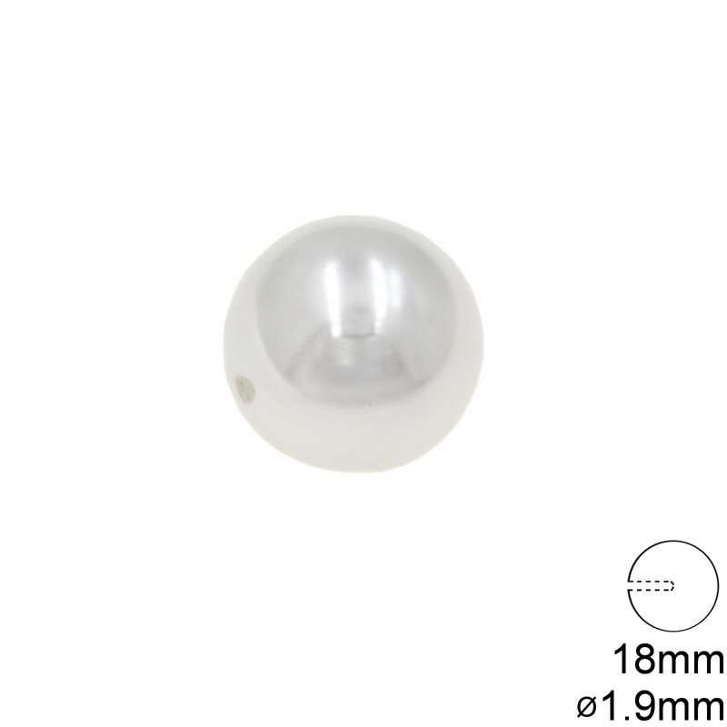 Πέρλα Πλαστική Α 18mm Μισή Τρύπα 1.9mm, Άσπρη