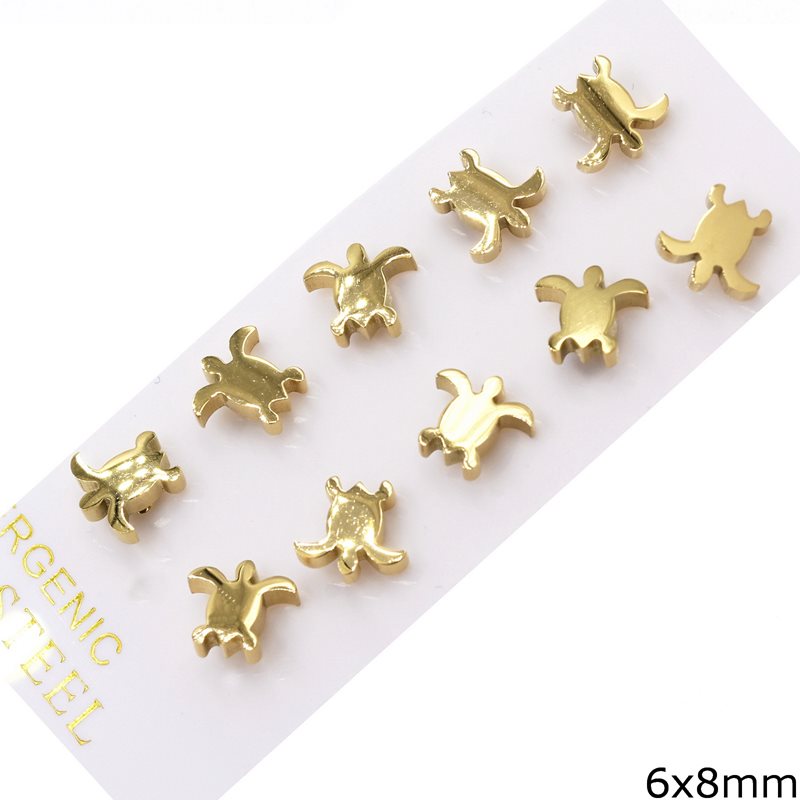 Stainless Steel Earring Stud Turtle 6x8mm, Gold