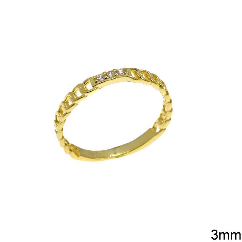 Δαχτυλίδι Ασημένιο 925 Αλυσίδα με Ζιργκόν 3mm