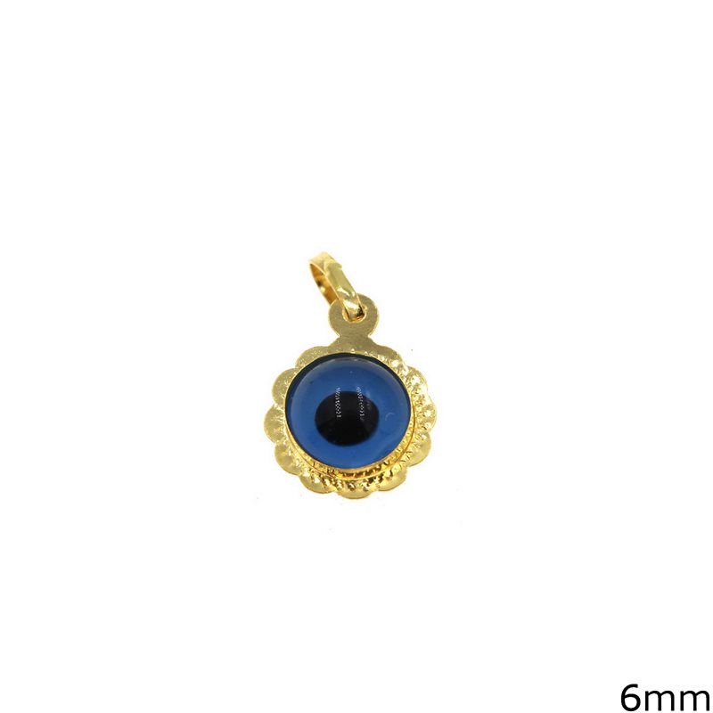 Μενταγιόν Χρυσό Μάτι 6mm  με Στεφάνι K14 0.45γρ