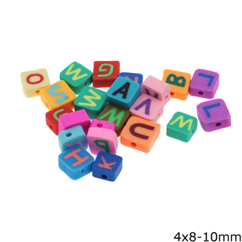 Polymer Clay Square Beads with Letters 4x8-10mm