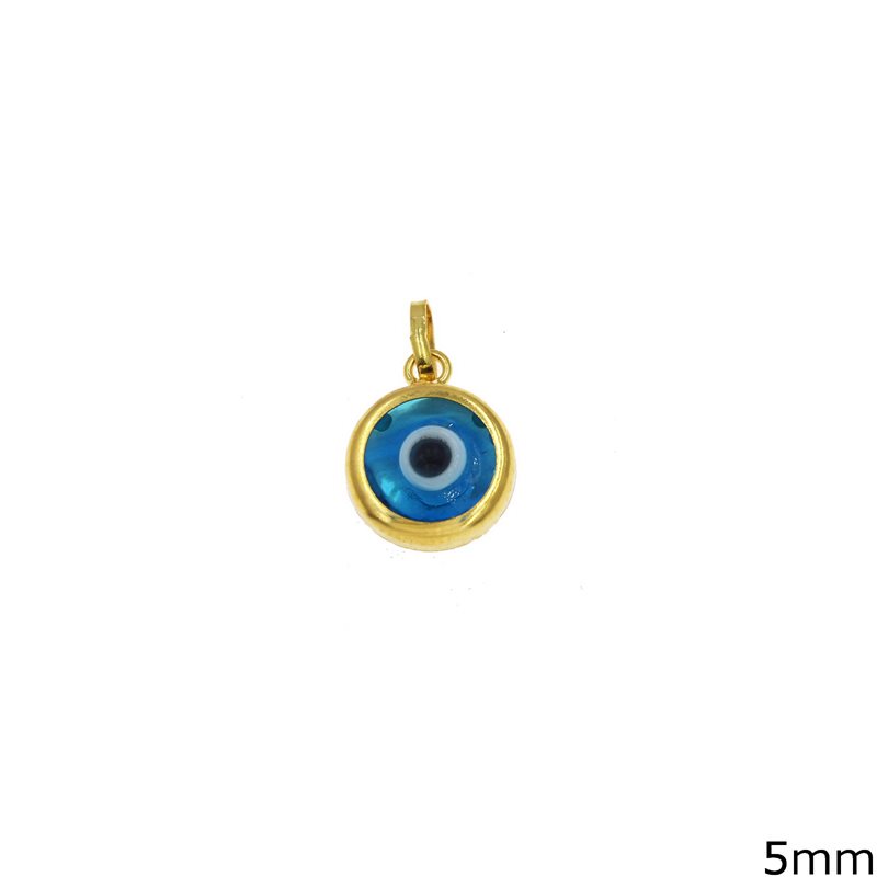Gold Pendant with Glass Evil Eye in Cup 5mm K14 0.25gr