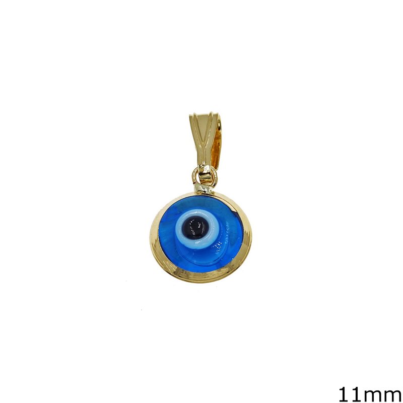 Gold Pendant with Glass Evil Eye Double Sided 11mm K14 0.55gr