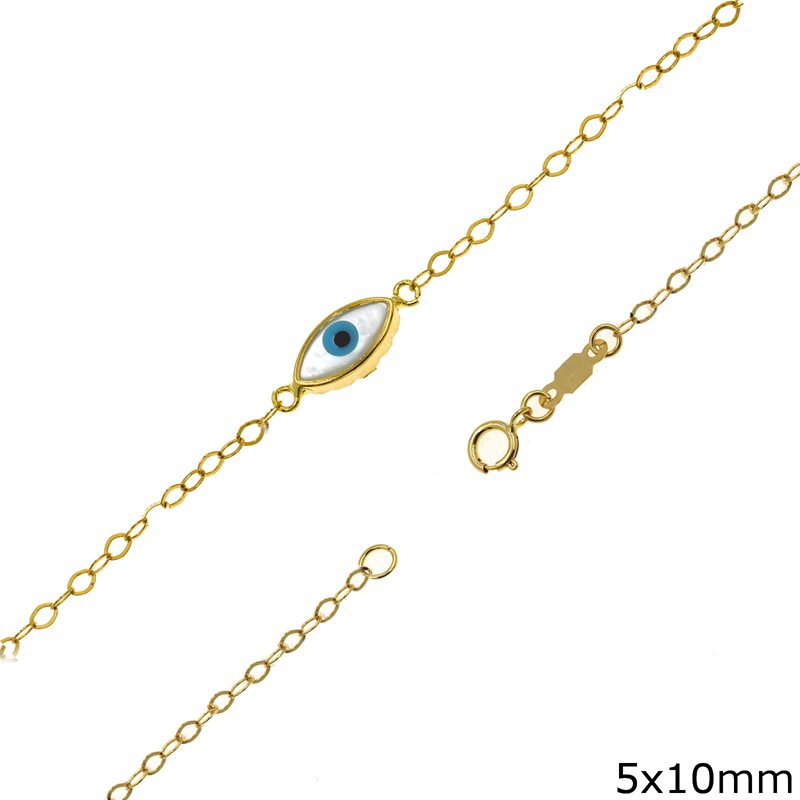 Gold Bracelet with Mop-shell Evil Eye K9 5x10mm 0..85gr