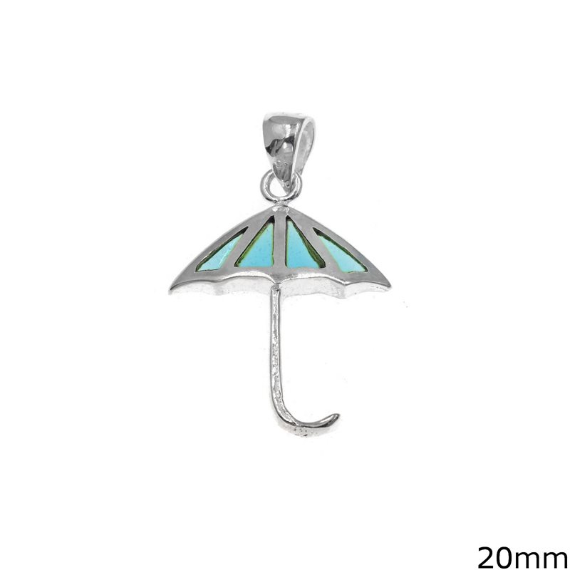 Silver 925 Pendant Umbrella with Glass 20mm