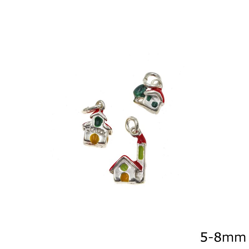 Silver 925 Pendant House with Enamel 5-8mm