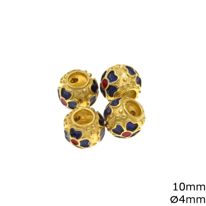 Metallic Bead with Enameled Cross 10mm and 4mm Hole, Gold