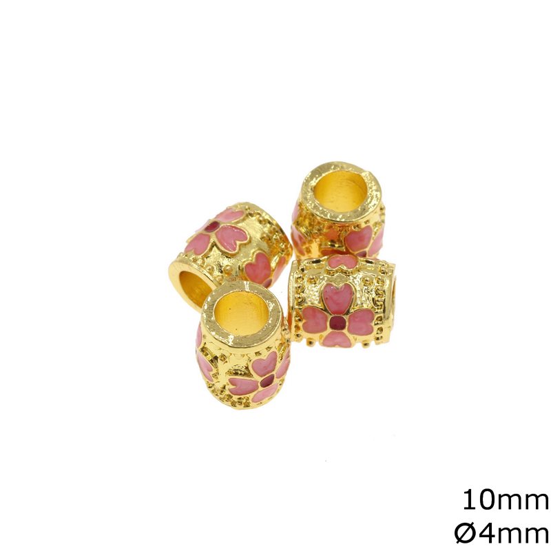 Metallic Oval Bead with Enameled Cross 10mm and 4mm Hole, Gold