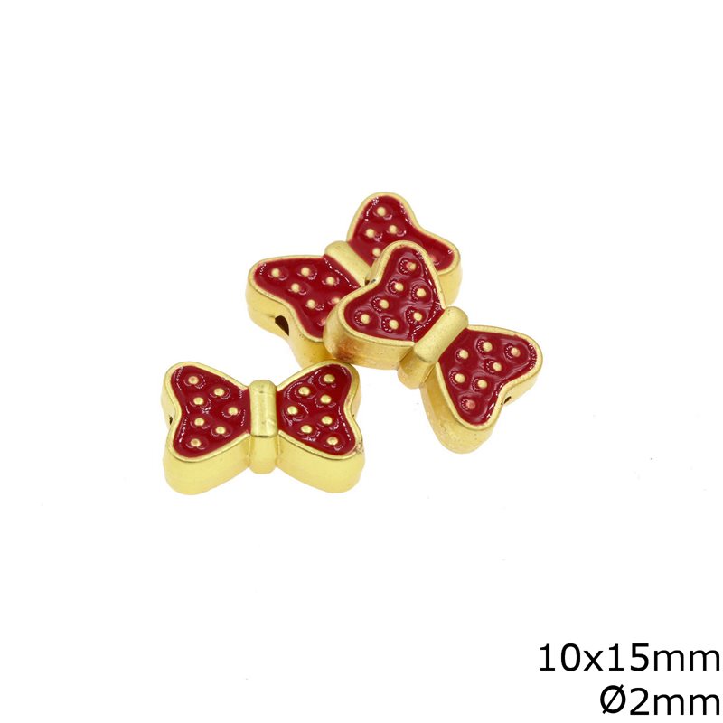 Metallic Bead Butterfly with Enamel 10x15mm and 2mm Hole, Gold