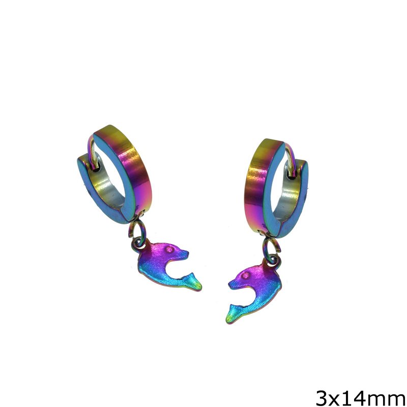 Stainless Steel Hoop Earrings 3x14mm with Dolphin 