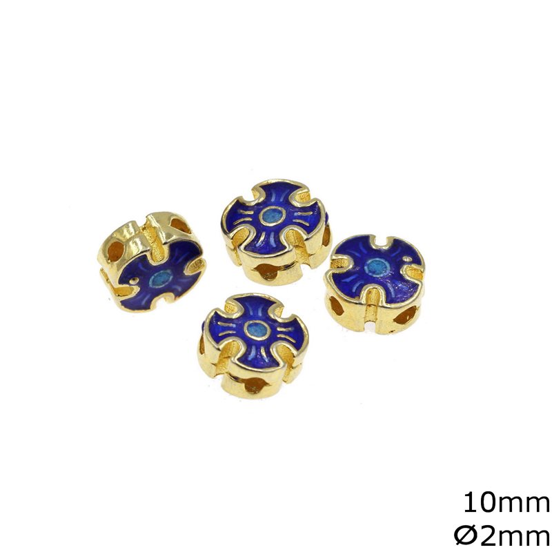 Silver 925 Bead Cross with Enamel 10mm, with hole 2mm