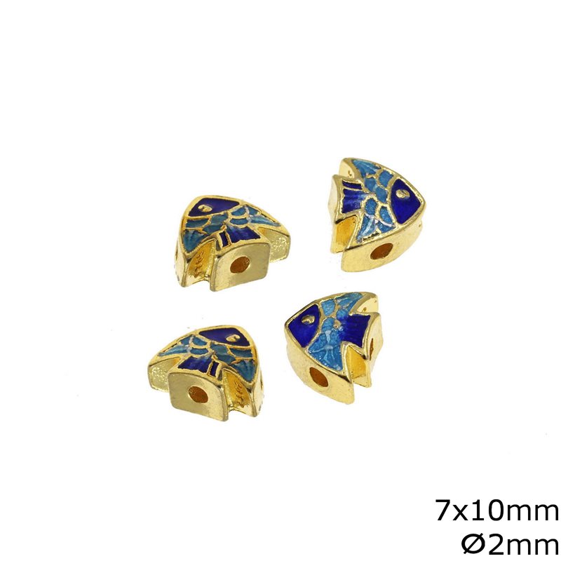 Silver 925 Bead Fish with Enamel 7x10mm, with hole 2mm