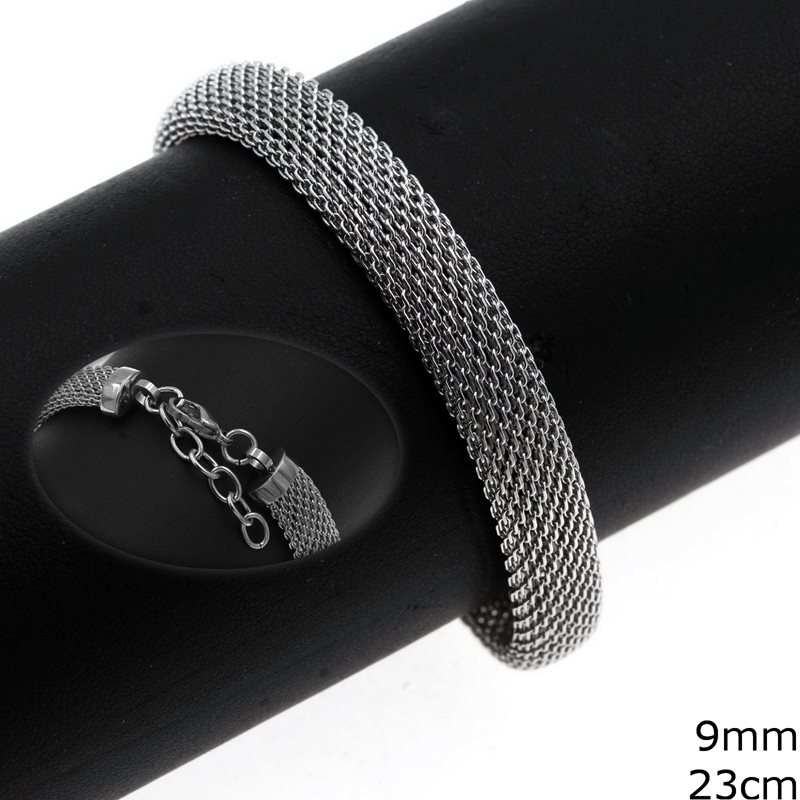 Stainless Steel Bracelet with Mesh Chain 9mm, 23cm