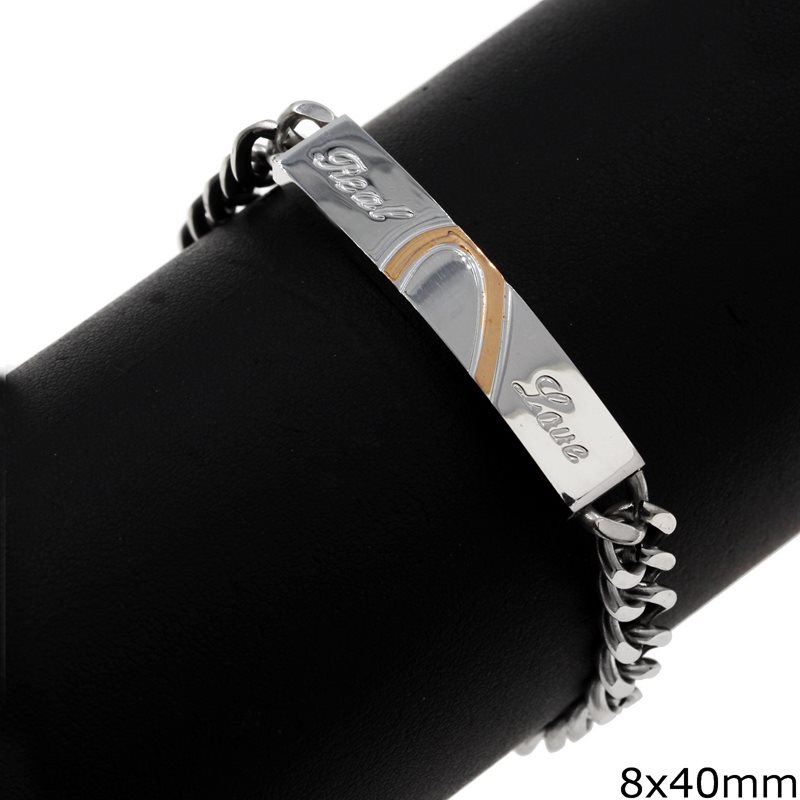 Stainless Steel Bracelet with Gourmette Chain and Tag 8x40mm
