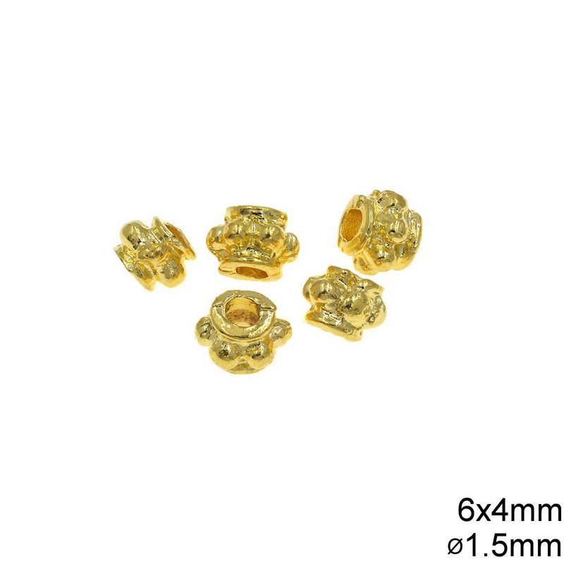 Casting Bead 6x4mm with 1.5mm Hole, Gold plated NF