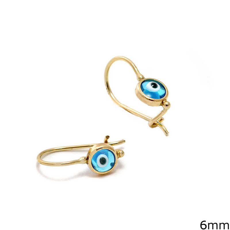 Gold Hook Earrings with Evil Eye 6mm K14 0.95gr