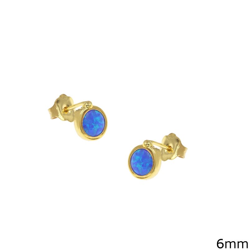 Gold Stud Earrings with Opal 6mm K9  0.74gr