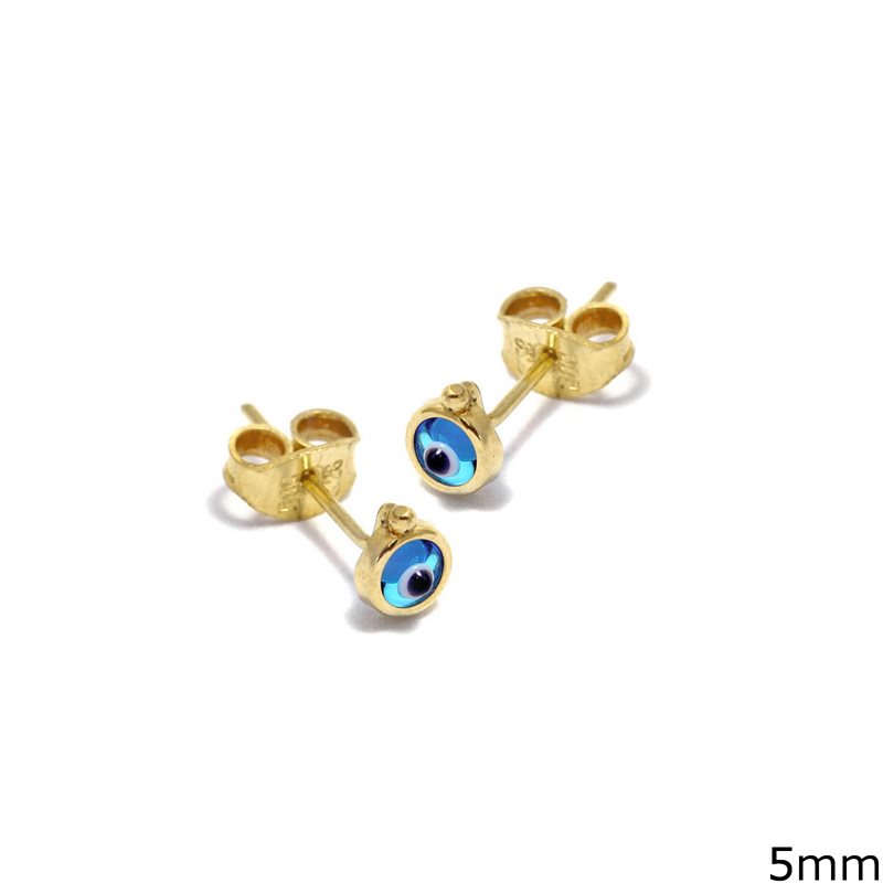 Gold Stud Earrings with Glass Evil Eye 5mm K9 0.72gr