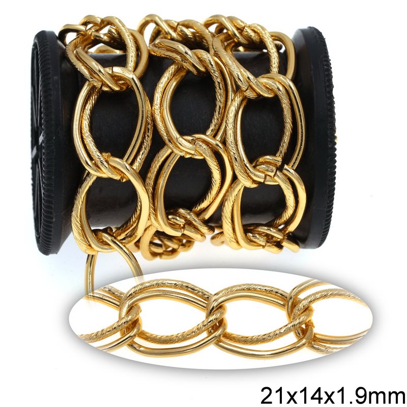 Aluminium Gourmette Chain Double Ring 21x14x1.9mm, Gold color
