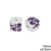 Ceramic Cube Bead 10mm with Flowers and 2.5mm Hole