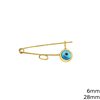 Gold Safety Pin with Loop 28mm  and Glass Evil Eye K14  0.54gr