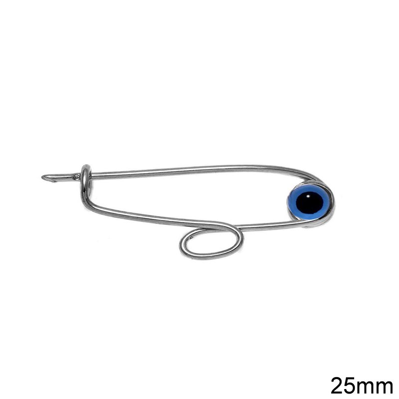 Gold Safety Pin Evil Eye with Loop 25mm K14 
