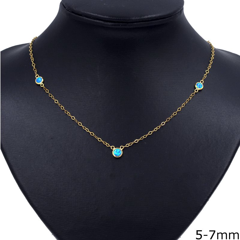 Gold Necklace with Round Opal Stones 5-7mm 9K 1.6gr