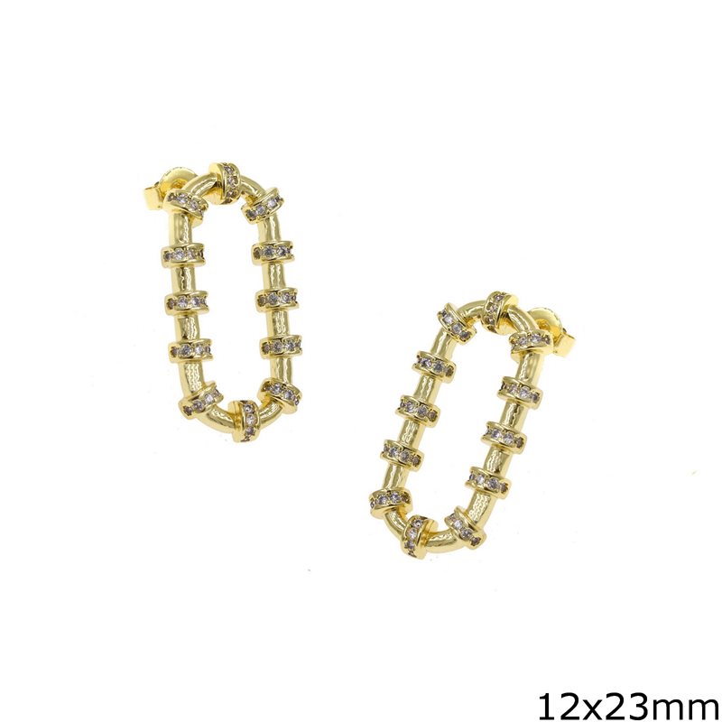 Metallic Oval Earrings with Zircon 12x23mm