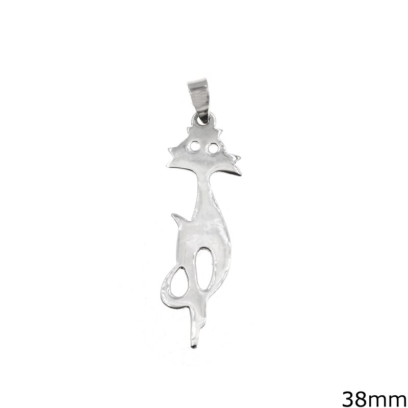 Silver 925 Stamped Pendant Cat 38mm