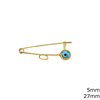 Gold Safety Pin with Loop 27mm and Glass Evil Eye 5mm K9 0.54gr