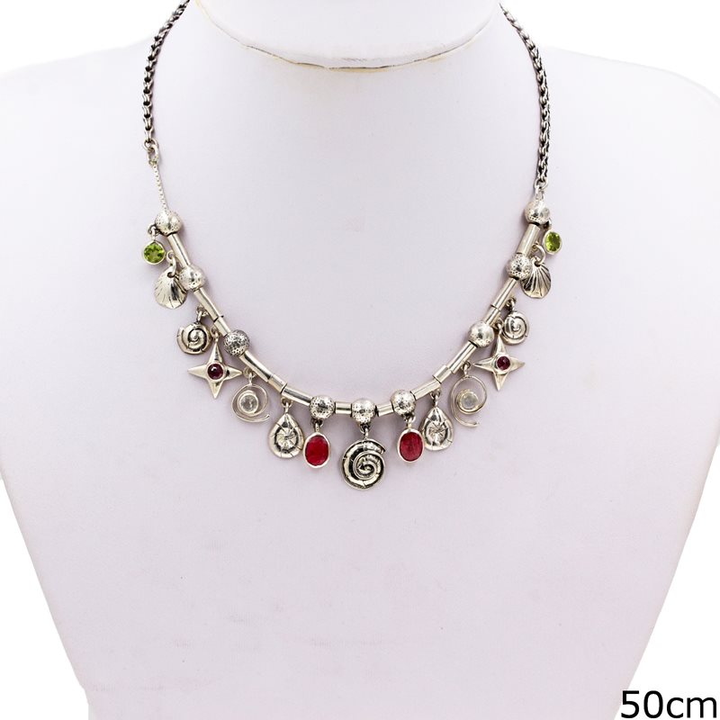 Silver 925 Necklace with Semi Precious Stones 50cm