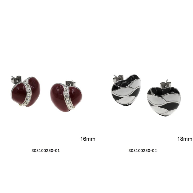 Stainless Steel Earrings Heart with Enamel 16-18mm