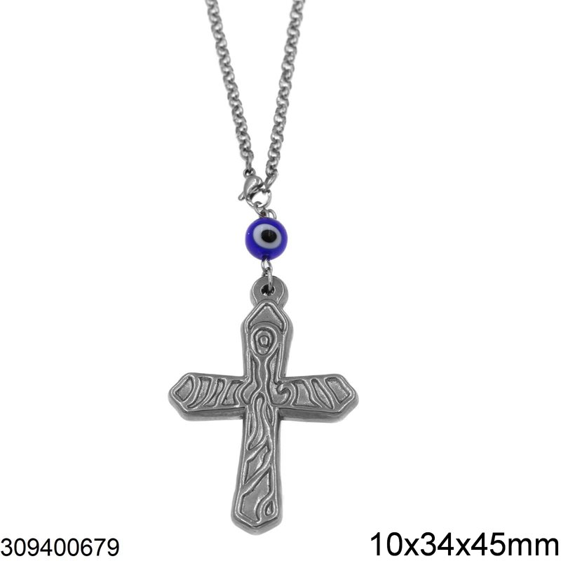 Stainless Steel Car Amulet Cross 10x34x45mm with Evil Eye,12-14cm
