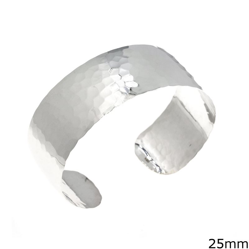 Silver 925 Hammered Cuff Bracelet 25mm