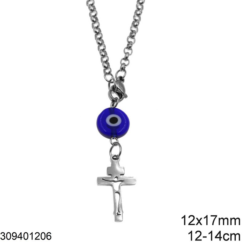 Stainless Steel Car Amulet Cross 12x17mm with Evil Eye,12-14cm