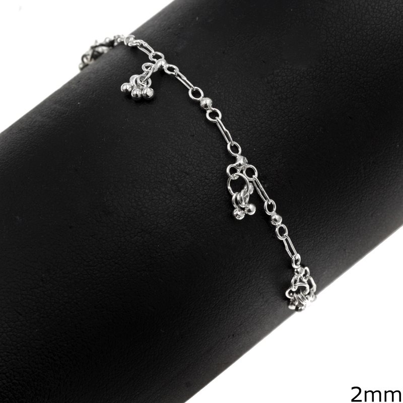 Silver 925 Anklet Chain with Bells 2mm