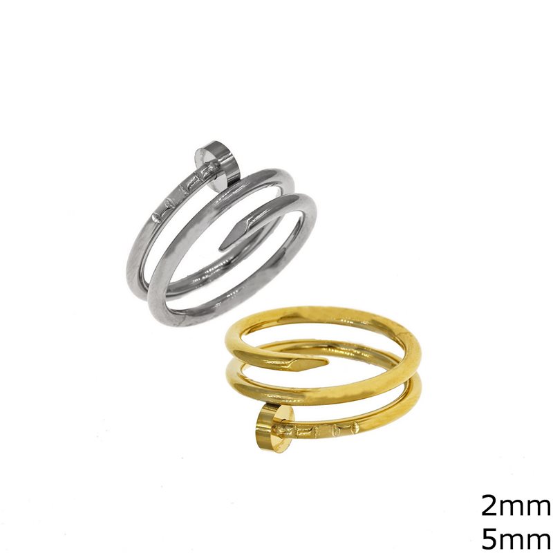 Δαχτυλίδι Ατσάλινο 2πλή Βέργα 2mm με Καρφί 5mm