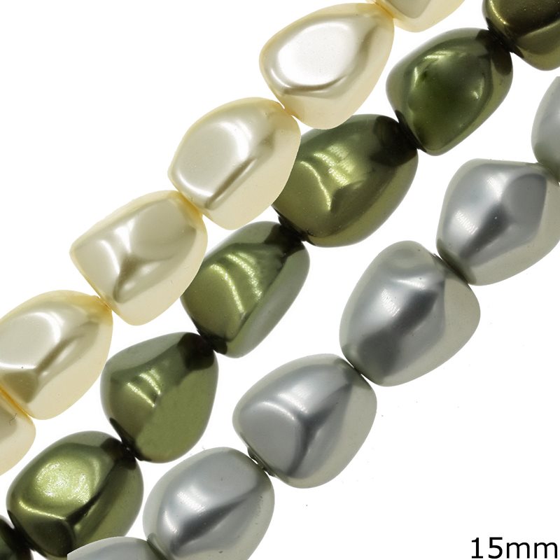 Shell Pearl Oval Beads Pearl Plated 15mm