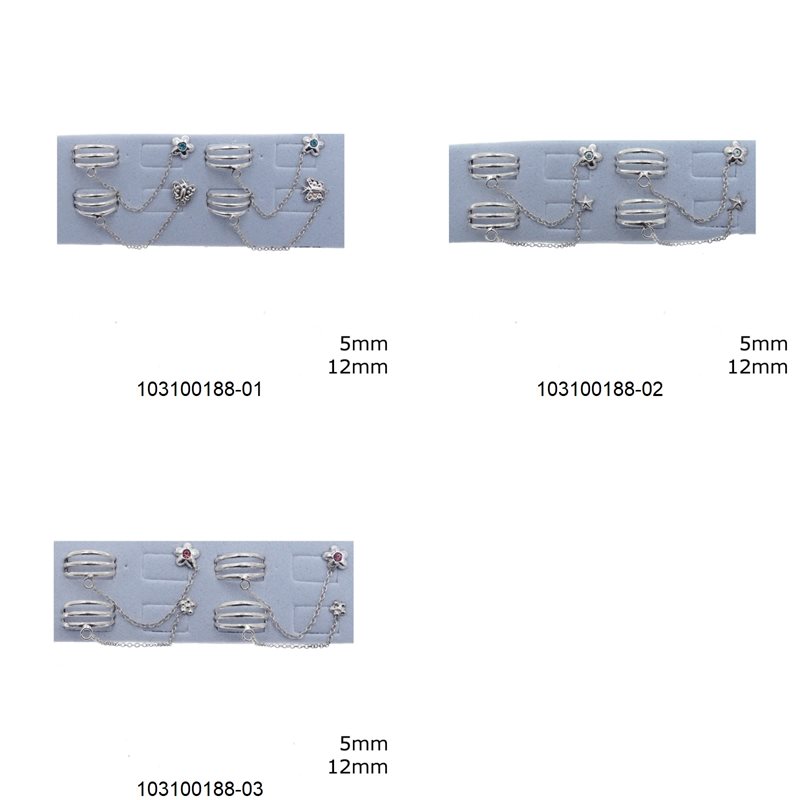 Silver 925  Earrings 5mm with Chain and Ear Cuff 12mm