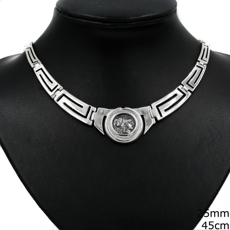 Silver 925 Necklace Meander with Ancient Coin 25mm, 45cm