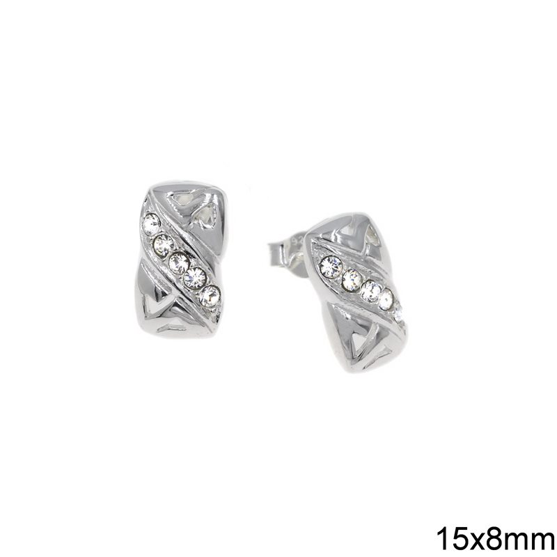 Silver 925 Rectangular Earrings with Stones 15x8mm