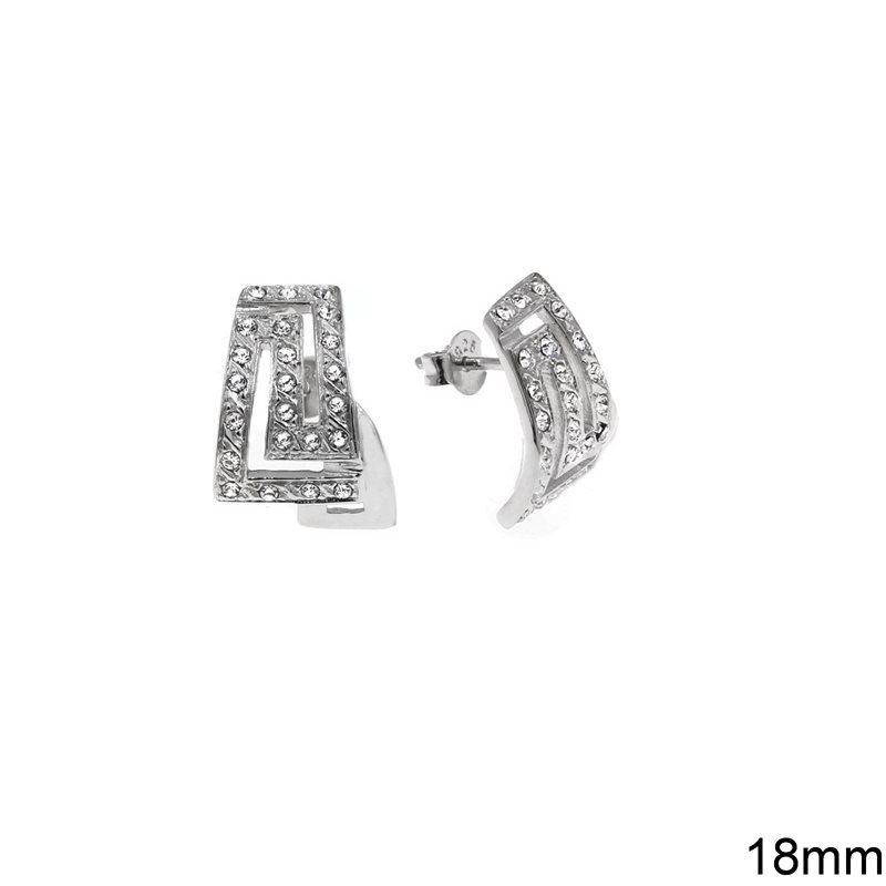 Silver 925 Meander Earrings with Zircon 18mm 