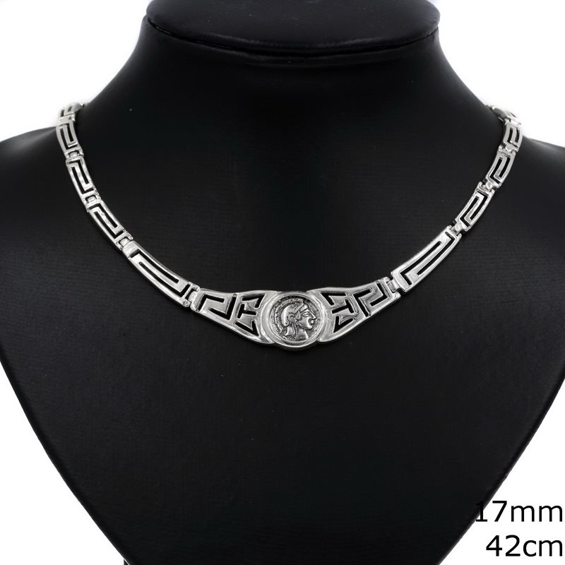 Silver 925 Necklace Meander with Ancient Coin 17mm, 42cm